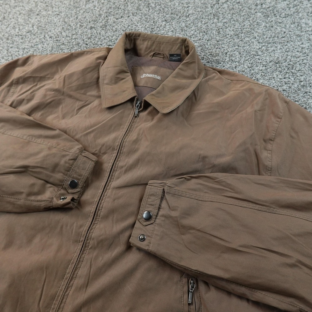 St Johns Bay Jacket Mens XL‎ Brown Tan Full Zip Windbreaker Aviator Bomber Coat